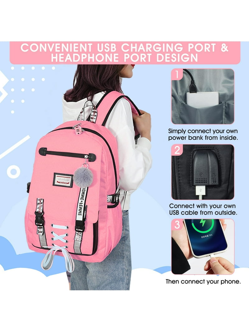 DAKIMOE Teenage School Backpack, Anti-theft Laptop Backpack with