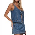 thumbnail image 3 of Conjunto de Dos Piezas de Mezclilla para Mujer: Top Sin Mangas con Lazo y Pantalones Cortos, Chándal Y2K, Conjunto de Dos Piezas de Jeans, Conjuntos de Vacaciones Azul M, 3 of 10
