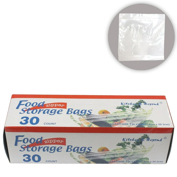 30 Count Box Of Clear Plastic Zip Closure Quart Size Food Storage Bags
