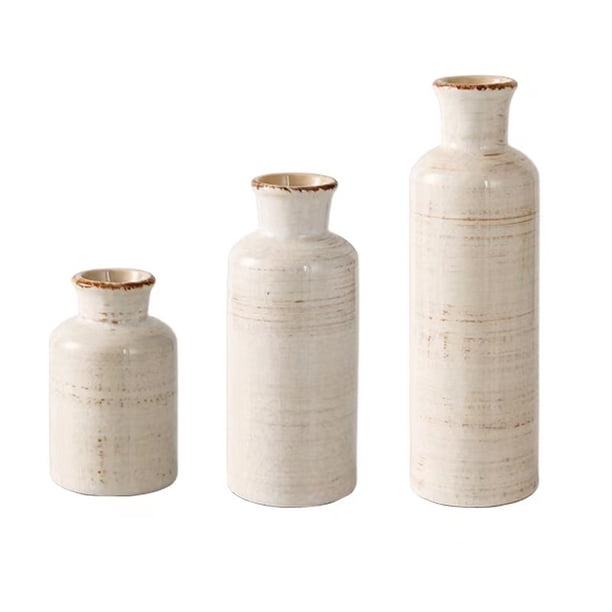Matsuzay 3 jarrones de cerámica, jarrones de flores secas, decoración hecha a mano, arte Pastoral para el hogar, baño, mesa, suelo, Suministros de cerámica y alfarería Beige