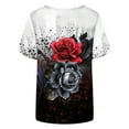 thumbnail image 3 of Gvmfive Women Short Sleeve T Shirt Floral Print Round Neck Tops Loose Tee Blouse, 3 of 4