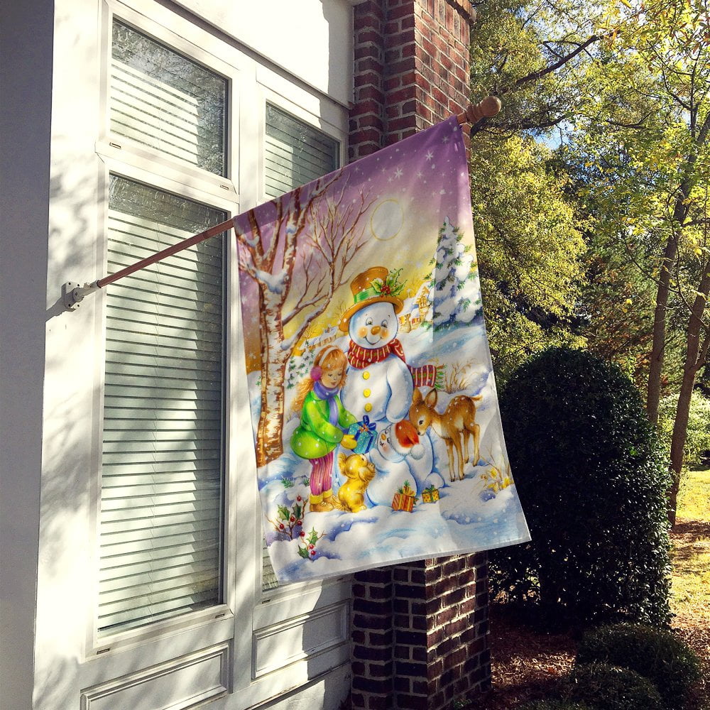 Girl and Animals with Snowman Flag Canvas House Size