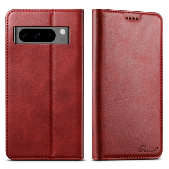 For Google Pixel 8 Pro,Decase Premium PU Leather Folio Stand Folding Magnetic Closure Wallet Case,Minimalist Anti-Scratch Shockproof Phone Cover,Designed for Google Pixel 8 Pro - Red