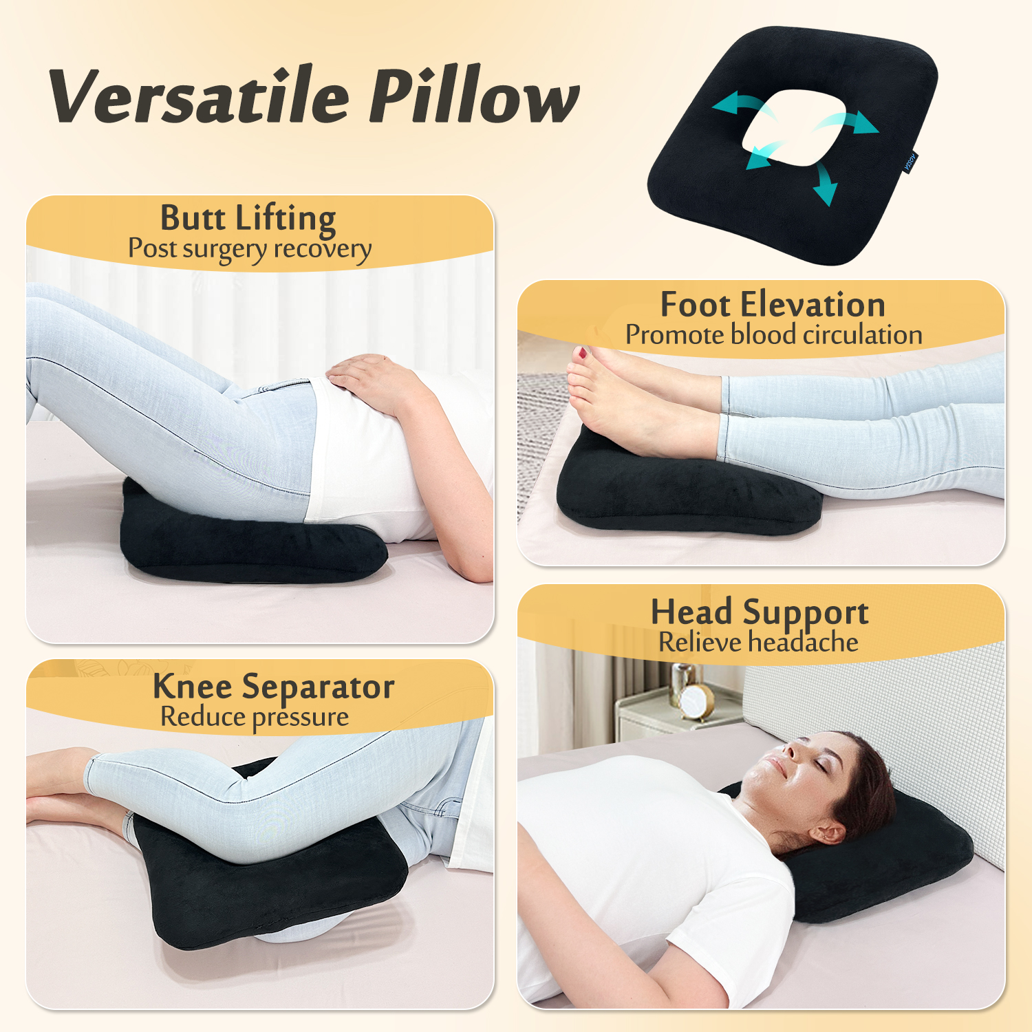 Bed Sore Cushion for Butt Positioning，Pressure Relief Pillow for Pressure Ulcers, Donut Wedge Cushion for Sleeping, Post-Surgery Turning & Back Support, Medical Seat Cushion for Body & Leg Support