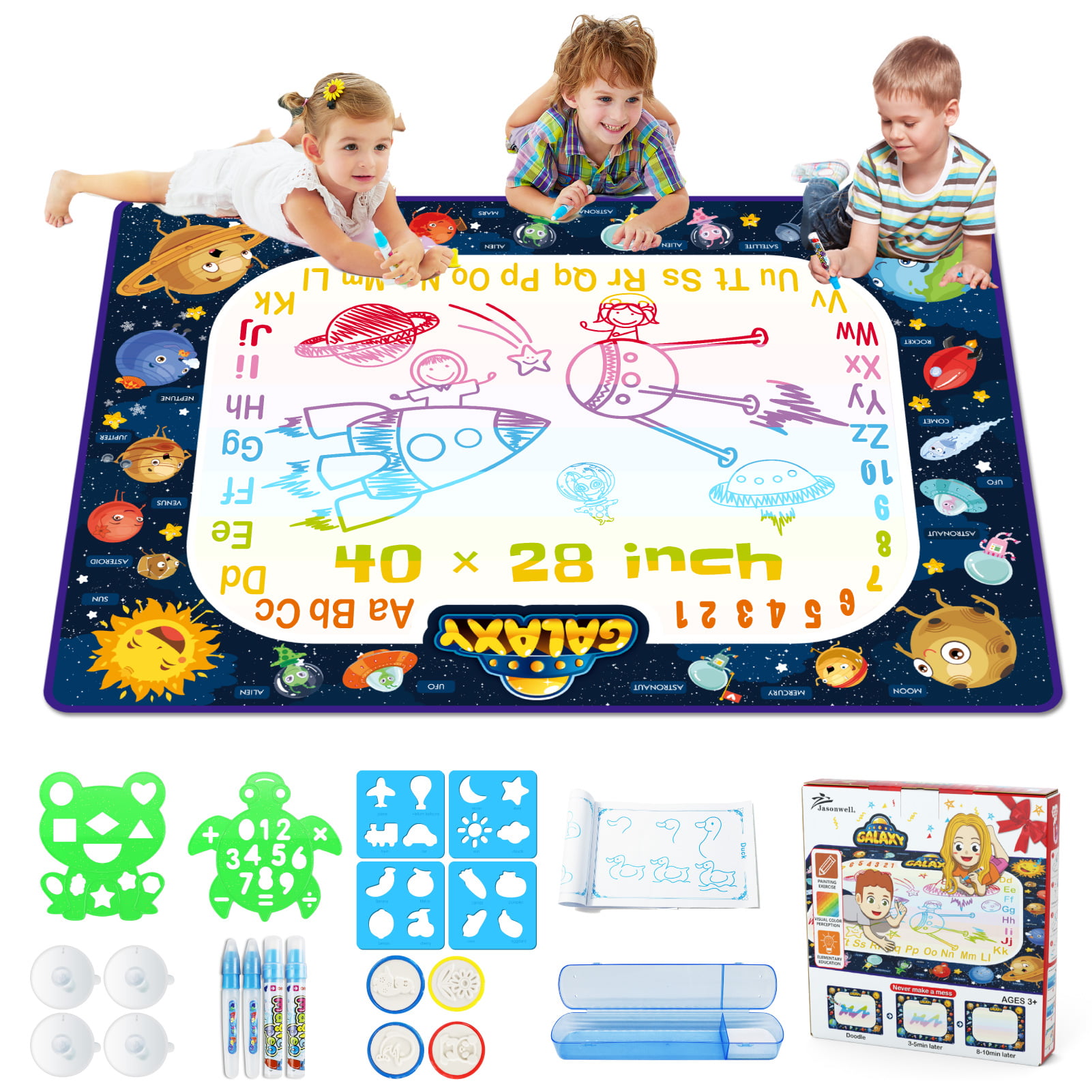 Aqua Magic Doodle Mat 40 x 28 Inches Kids Doodling Mats Water Drawing Writing Board Toy for Kid Toddler Animal Educational Painting Pad Toys for Age 3 4 5 6 7 8 9 10 11 12 Girls Boys Toddlers Gift 