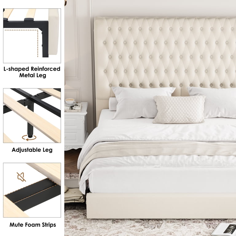 Homfa King Storage Bed, 54.7in Tall Headboard with 4 Drawers photo 5