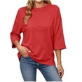 thumbnail image 3 of PIWHJQK Women 3/4 Length Sleeve Loungewear Shirts Women Solid Round Neck 3/4 Sleeve Open Back Top Women Blouses, 3 of 8