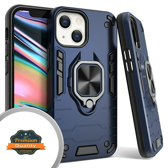 Xpression Case for Apple iPhone 13 Pro Max (6.7") Military Grade Protection Heavy Duty Armor Shockproof with 360 Ring Kickstand Stand Holder Phone Cover [Blue]