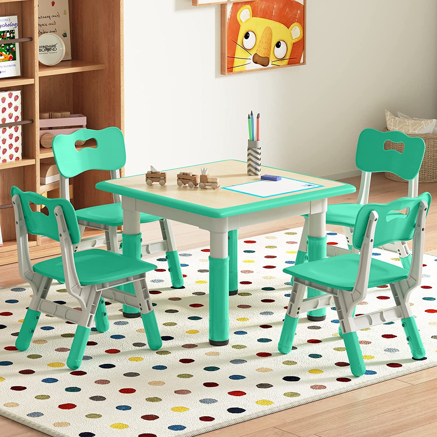 Linor Kids Table and Chair Set, Height Adjustable Toddler Table with 4