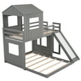 thumbnail image 3 of Wooden Twin Over Full Bunk Bed, Loft Bed with Playhouse, Farmhouse, Slide, Guardrails, Roof and Window Door, 3 of 8