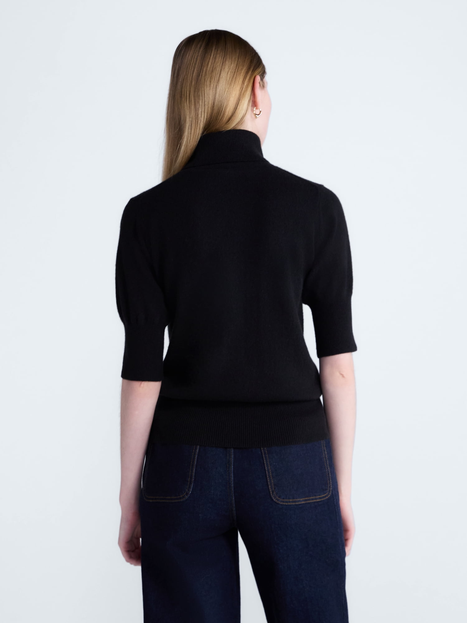 Scoop Women’s and Women’s Plus Cashmere Turtleneck Sweater with Elbow Length Sleeves, Lightweight, XXS-4X
