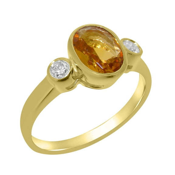 LBG British Made 9k Yellow Gold Natural Citrine & Diamond Womens Anniversary Ring - 33 size options - Size 10