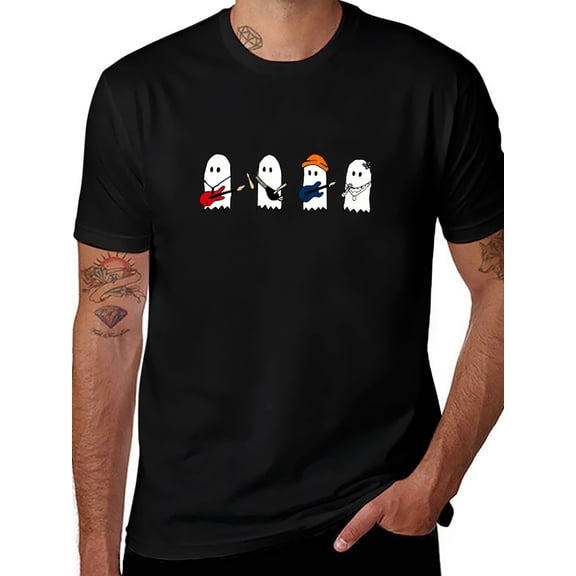 Cute Band Graphic T-Shirt - Funny Musical Phantom Cotton Tee with Cartoon Band Playing Guitar Drums for Men Women Casual Daily Wear