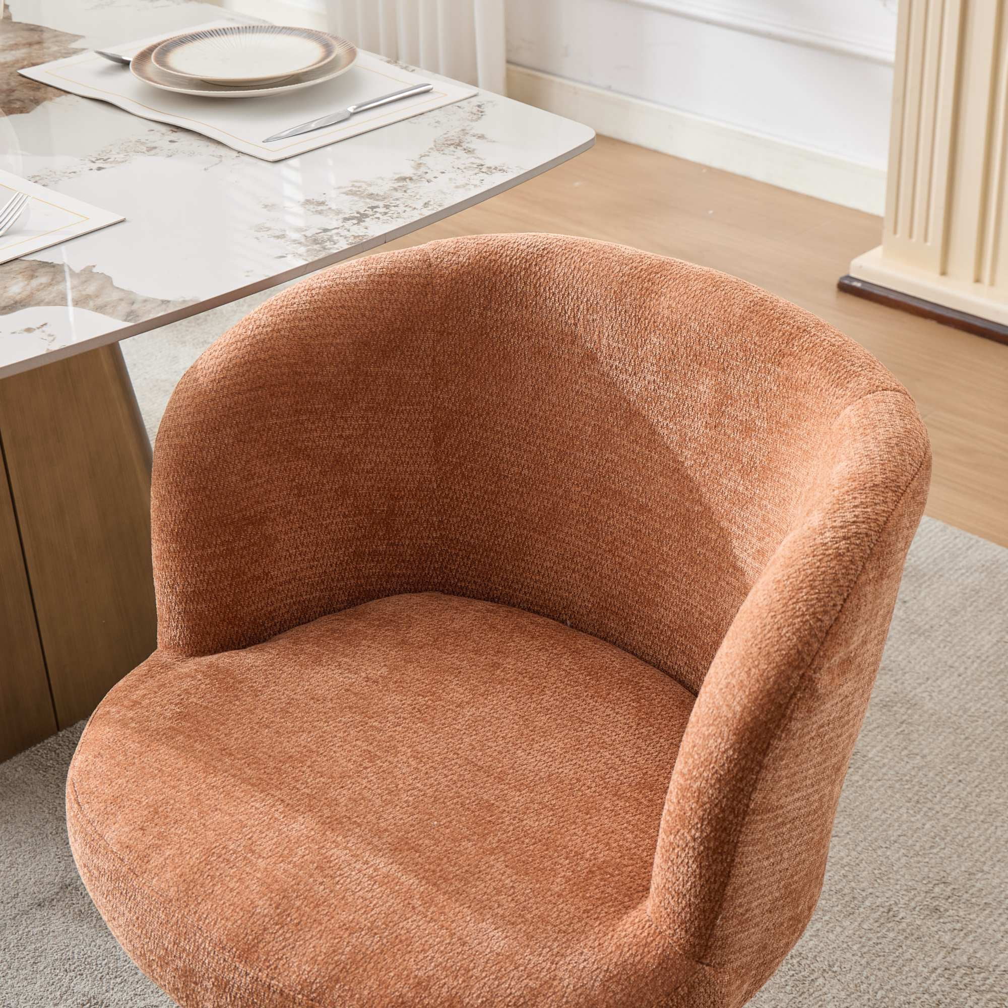 360-Degree Swivel Bar Stool with Adjustable Height and Chenille Fabric, Ergonomic Vanity Chair for Kitchen Island and Living Room, Terracotta
