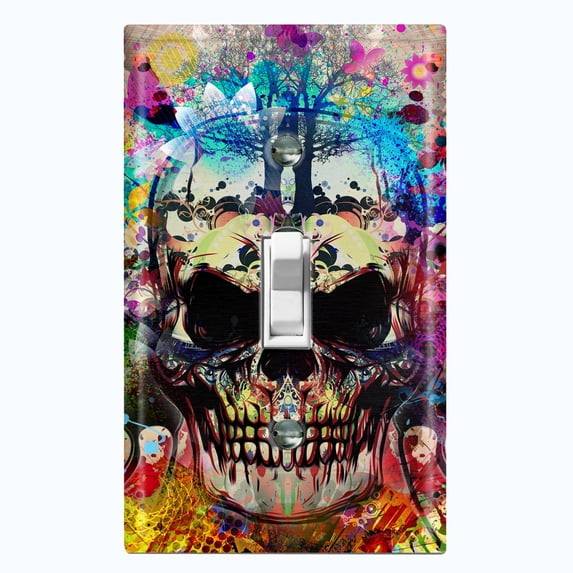 Metal Light Switch Plate Outlet Cover Colorful Graffiti Flower Tree Skull SKL004