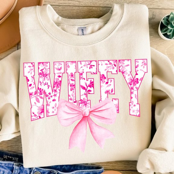 Tee Clo Wifey Floral Toile : Pink Bow Clipart All Size S-5XL, Full size S-5XL
