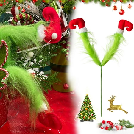 TKing Fashion Christmas Green Elf Elves Legs Tree Decorations, Christmas Tree Topper Decor, Xmas Artificial Decoration Tree Branches, Plush Legs For Tree Ornaments, Outdoor Yard and Indoor