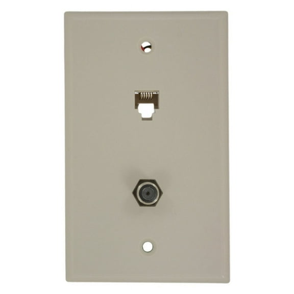 Leviton 40258-T Light Almond Combination Telephone Jack and F-Connector Wall Plate