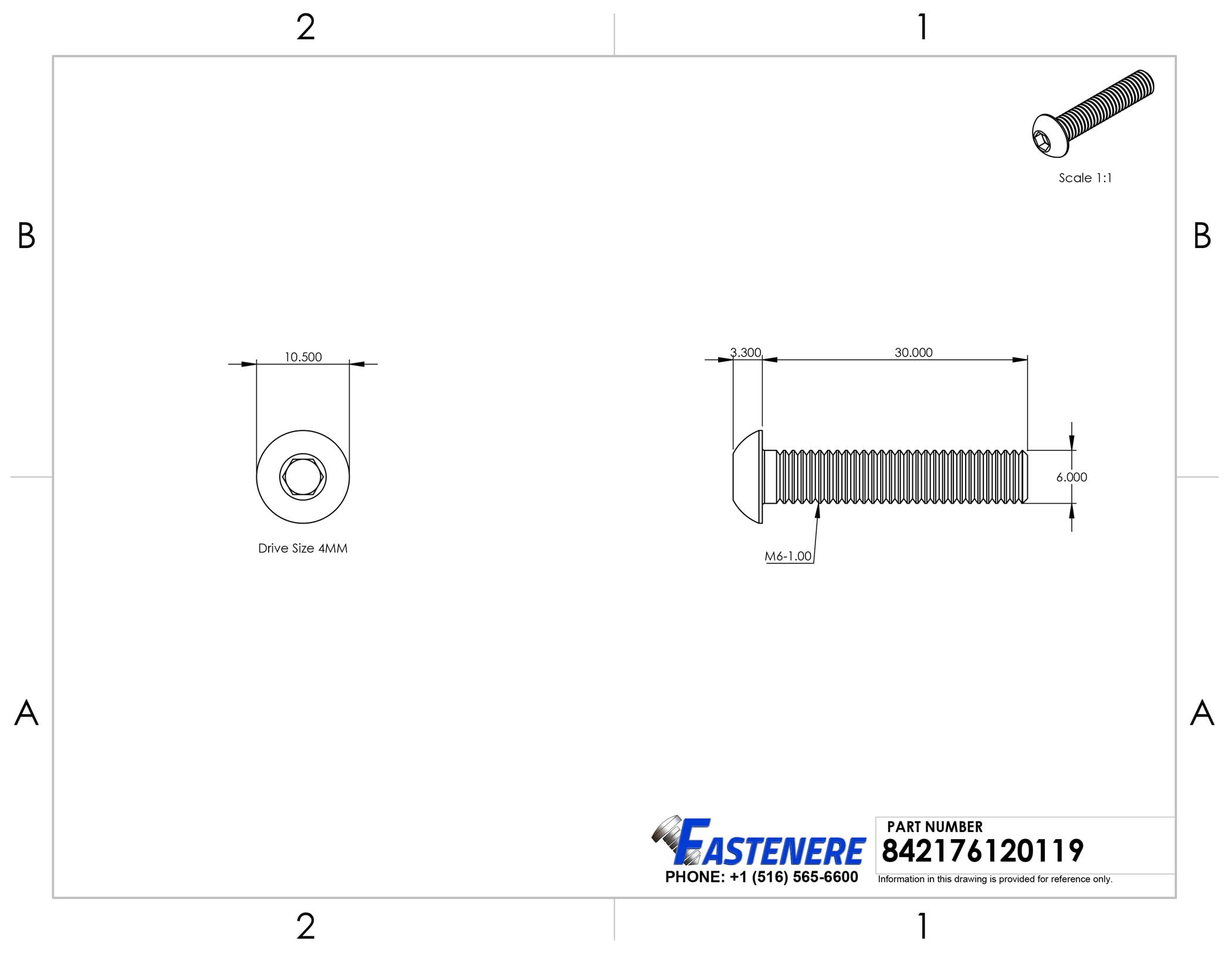 Fastenere Button Head Socket Cap Screws - M6-1.00 x 30MM (250-pack) Stainless Steel 18-8, Full Thread, Plain Finish, Flat Point, ISO 7380 Metric Screw Set, Easy to Install w/ Allen Hex Socket Drive
