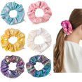thumbnail image 1 of 6 coleteros de terciopelo teñido anudado con lazos metálicos ocultos para el cabello para niñas y mujeres (6 coleteros coloridos brillantes), 1 of 5