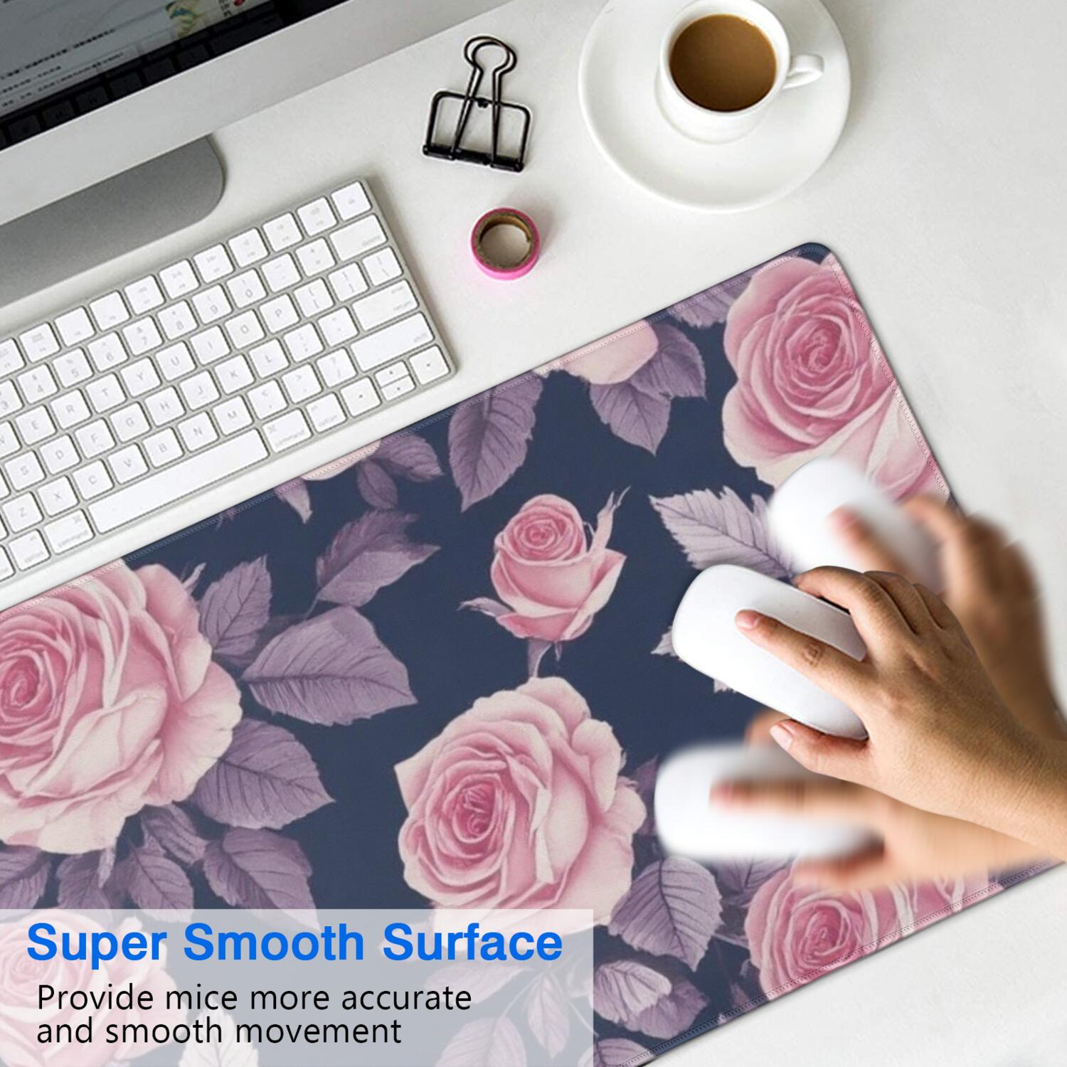 Long Mouse Pads for Desk,Pioneer Flower Floral Print Pattern Desk Mats on Top Of Desks, Desk Mouse Pad Extra Large with 3mm Non-Slip Base and Stitched Edge for Gaming,Office,Work,Home 31.5"x15.7"