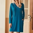 thumbnail image 2 of XFYSSS Casual Women's Fashion Solid Color Long Sleeve V-Neck Drawstring Pullover Hooded Dress Women Polyester Dress Long Sleeve V-Neck Hooded Dress, 2 of 7