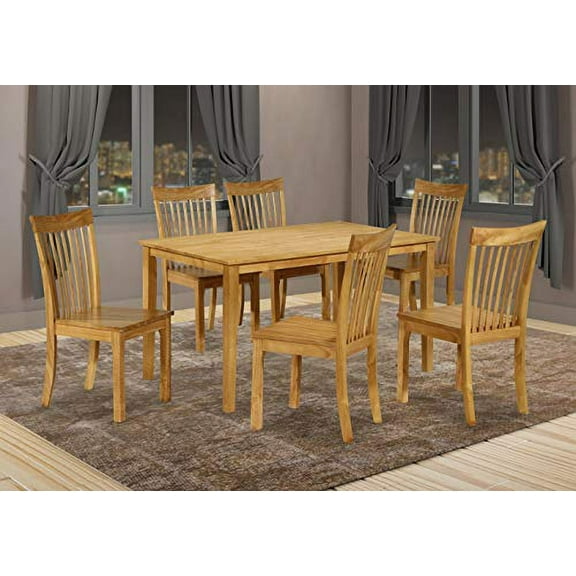 Kings Brand Furniture - Kurmer 7 Pcs Wood Kitchen Dining Table Set. Table & 6 Chairs, Natural Oak