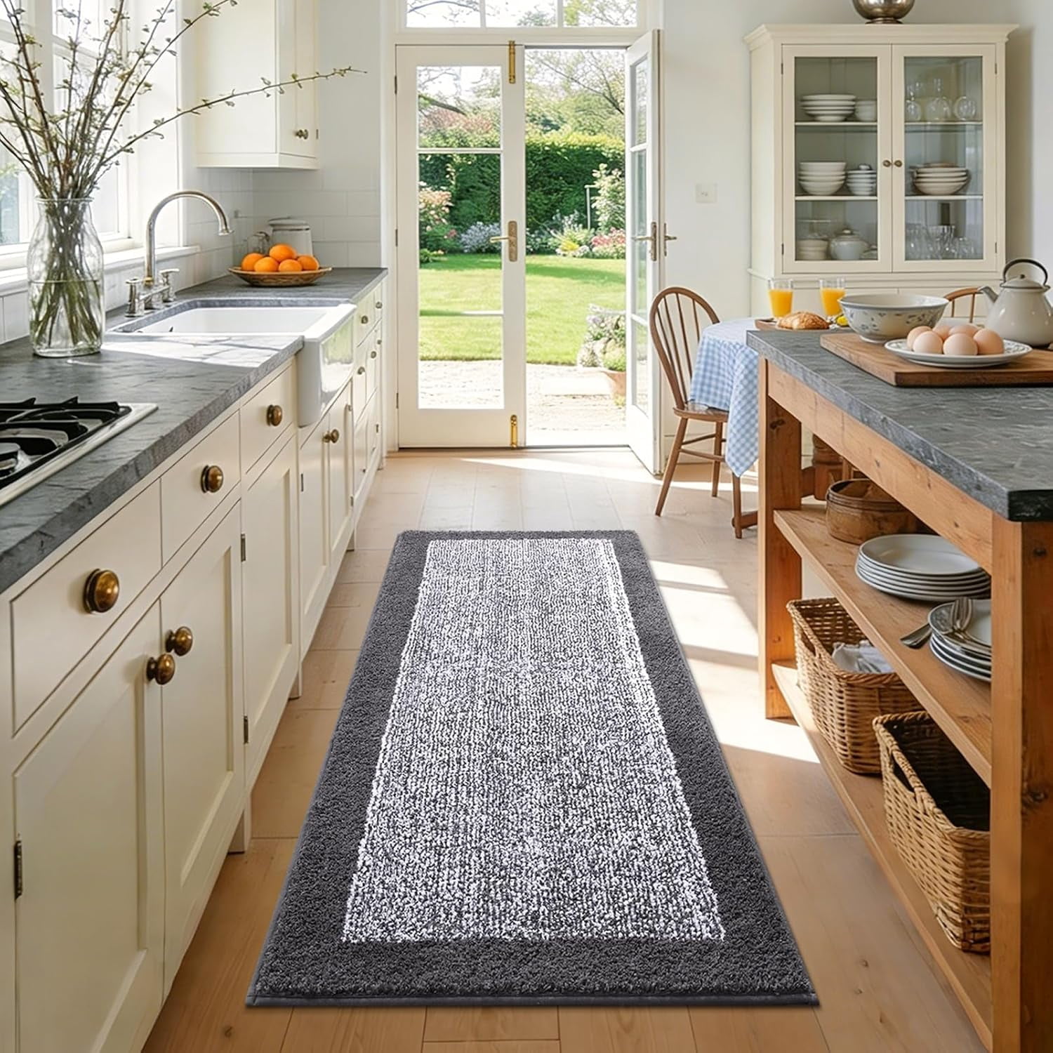 Long 2x4 Ft (48''x24'') Runner Rug for Bathroom,Non Slip Washable Large Kitchen Rugs Bath Rugs, Soft Absorbent Quick Dry Mats Shower, Hallway,Laundry, Tub(Grey)
