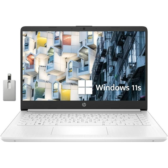 HP Premium 14" Stream HD Laptop, Intel Celeron N4120 Processor, 16GB RAM, 64GB eMMC, Webcam, Intel UHD Graphics, 1 Year Office, Bluetooth, WiFi, HDMI, Windows 11 S, White, 32GB Hotface USB Card
