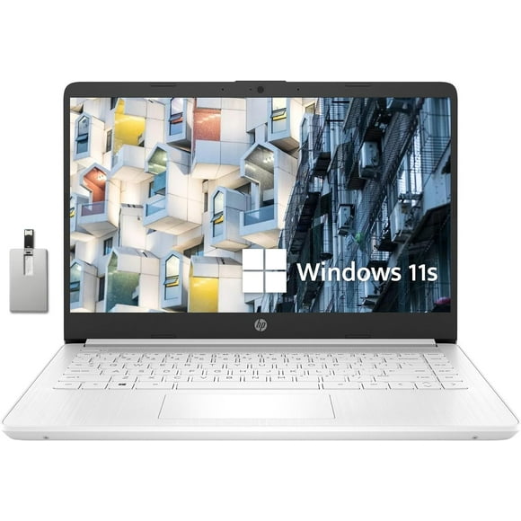 HP Premium Stream 14" HD BrightView Laptop, Intel Celeron N4120, 4GB RAM, 64GB eMMC Storage, UHD Graphics, HD Webcam, 1 Year Office 365, Bluetooth, WiFi, HDMI, Win 11s, White, 32GB Hotface USB Card