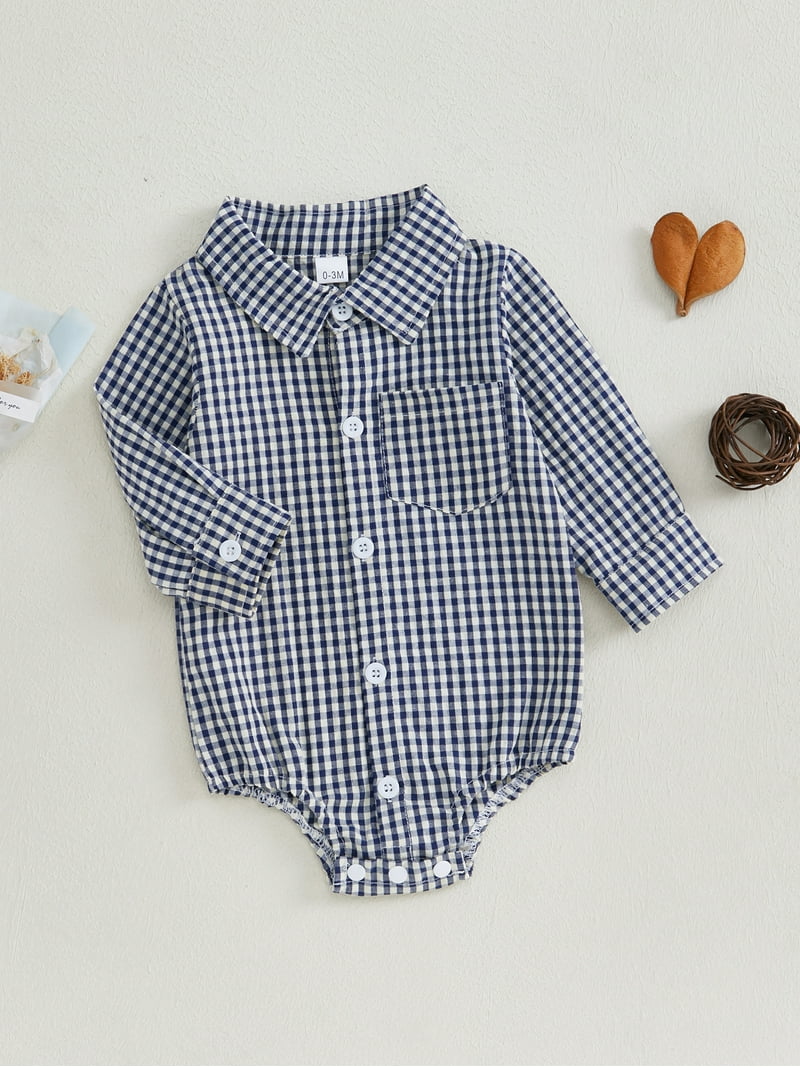 Binshrliy Newborn Baby Boys Fall Rompers Shirts Long Sleeve Plaid