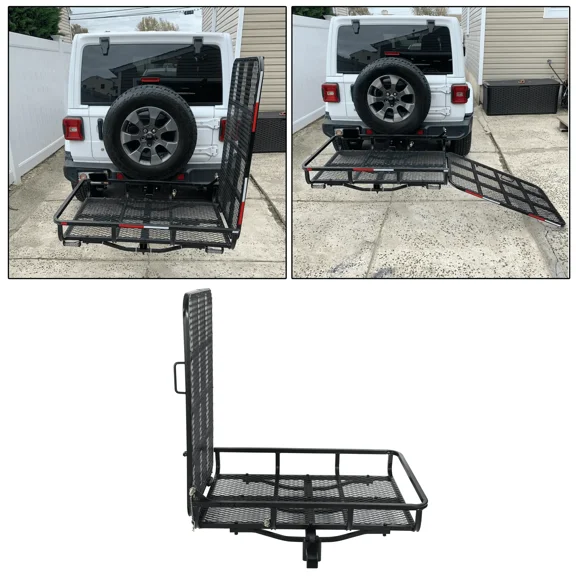 Kojem Electric Wheelchair Scooter Hitch Mount Folding Carrier Rack with Mobility Disability Medical Ramp 2" Hitch Receiver 500lb Capacity Basket-Style