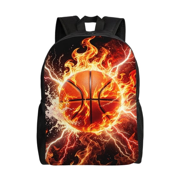 Fire Basketball Backpack,3d Print Laptop Backpack Lightweight Casual Daypack Bookbag Multi-Function Travel Backpack