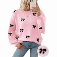 thumbnail image 2 of Women'S Y2K Print Sweater Crewneck Long Sleeve Drop Shoulder Knit Pullovers Sweaters Pink S, 2 of 7