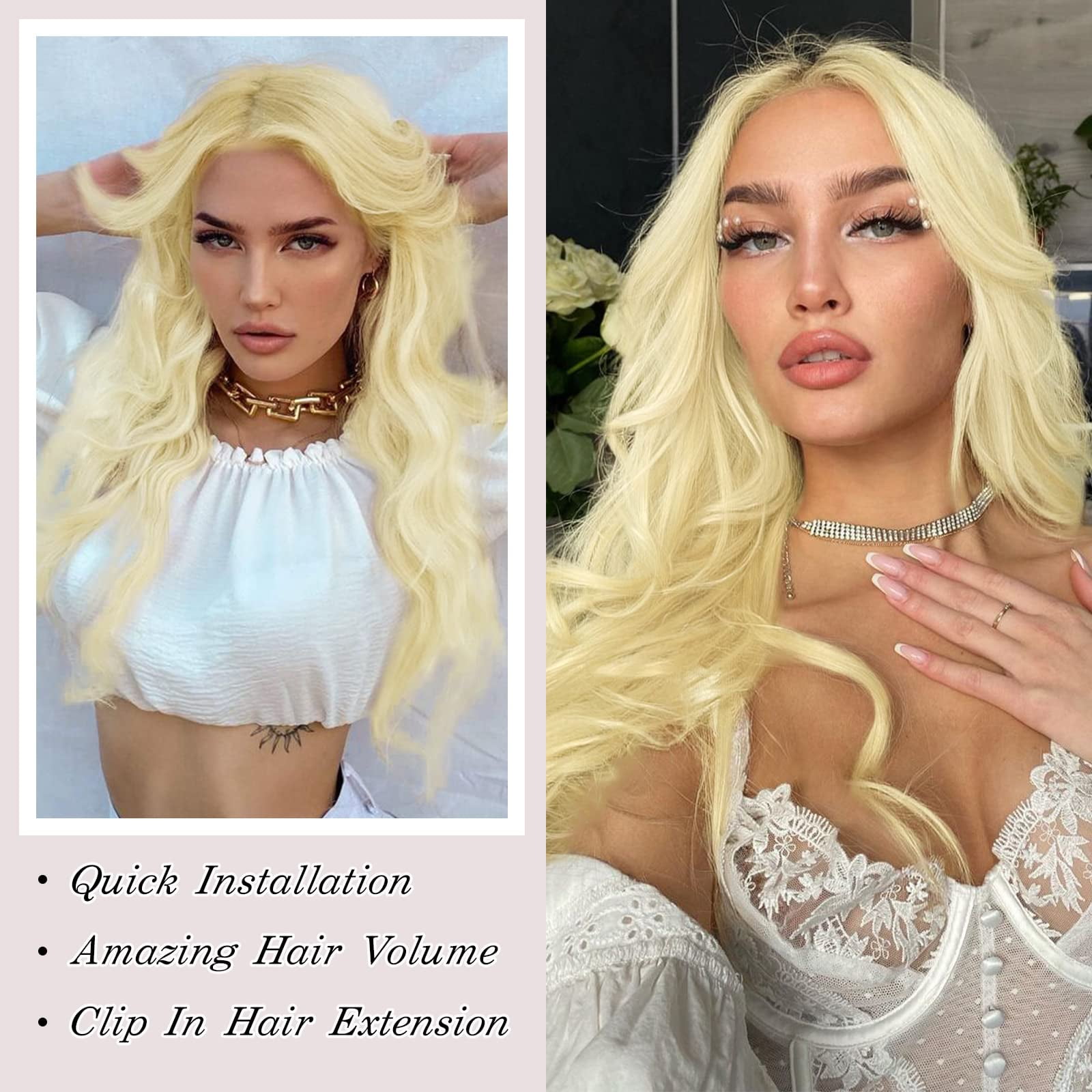 Clip in Hair Extensions - 4Pcs Thick Double Weft Hair 20 Inch Hair Extensions for Women Clip in, Bleach Blonde Extensions Clip ins