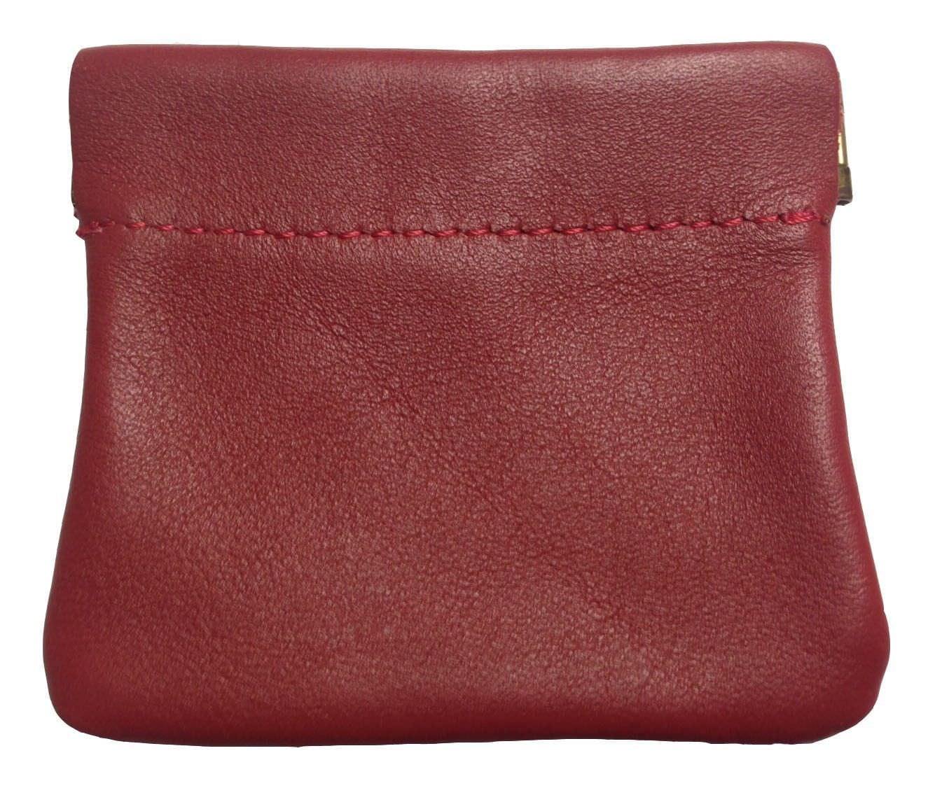 Leather Squeeze Coin Pouch USA Made, Red