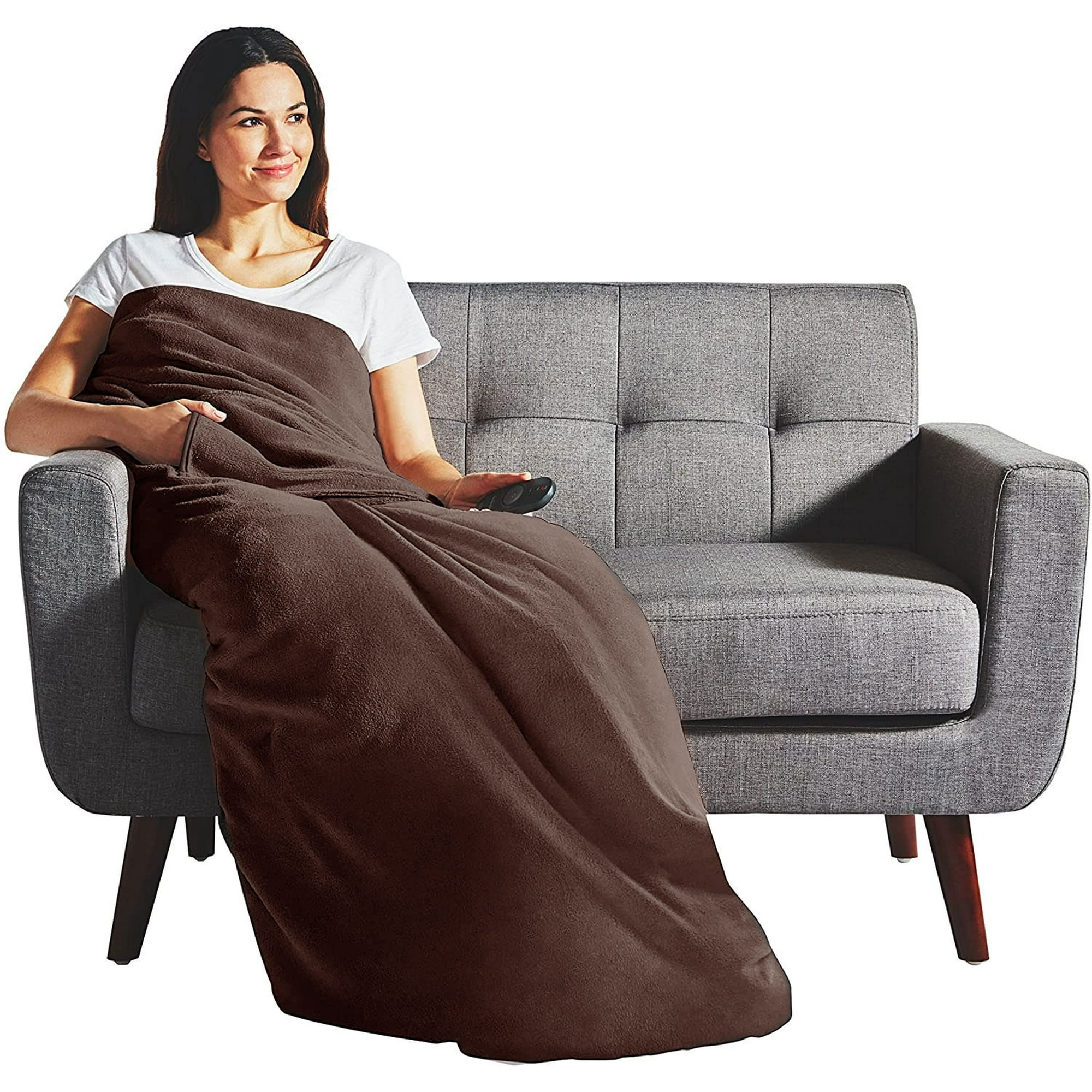 Sunbeam Electric Heated Velvet Plush Deluxe Throw XL Dual Pocket Blanket  Lagoon Blue | Walmart Canada