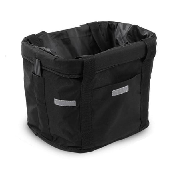Eigraketly Cesta para manillar de bicicleta, tela Oxford plegable, marco frontal para bicicleta de montaña, bolsa portátil para compras, Ciclismo Negro
