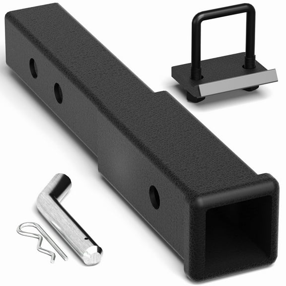 POFENZE Trailer Hitch Extender for 2 inch Receiver Adujustble 7.3"-9.3" Extension Length with 5/8 inch Bolt Nut Clip 3,500 lbs GTW Matte Black