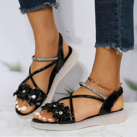 

〖Yilirongyumm〗 Black 38 Sandals Women Fashion Thick Wedges Sandals Casual Leisure Breathable Shoes Womens Outdoor Soled Women s Sandals