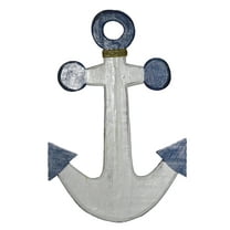 Rustic Nautical Hand Carved ANCHOR BLUE AND WHITE Boat Ship Fishing Wall Art Tiki Bar Sign
