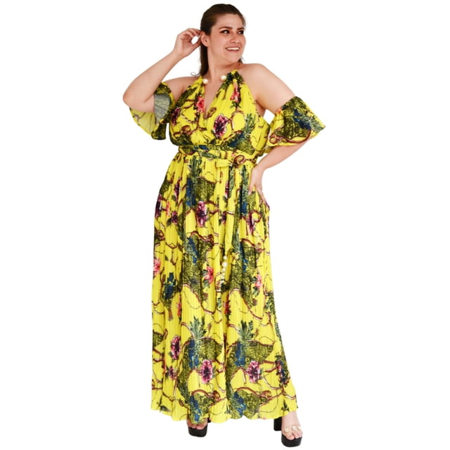Vestido plisado con gargantilla Roman Fashion Tallas Extras 51480 Amarillo 38