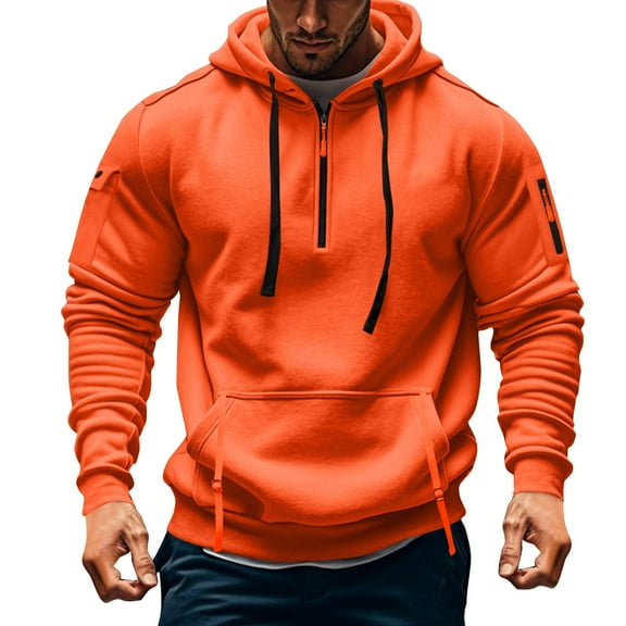 Huankd Hoodies for Men Quarter Zip Oversized Pullover Sweatshirts Fall 2025 Loose Fit Casual Hooded with Pocket Orange 5XL