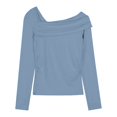 thumbnail image 5 of VNKIDY Women's Solid Color One Shoulder T Shirts Long Sleeve Slim Fit Pleated Tees For Casual Daily Outdoor Wear Trendy Tops, 5 of 5