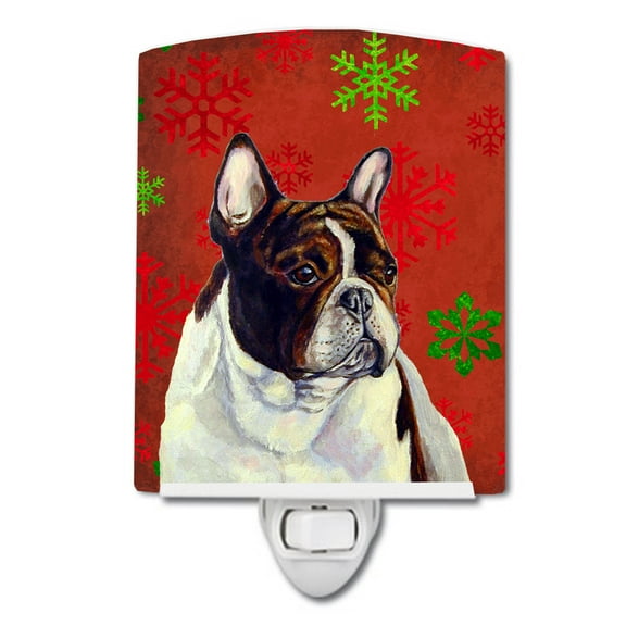 Caroline's Treasures LH9337CNL French Bulldog Red and Green Snowflakes Holiday Christmas Ceramic Night Light, 6x4x3",