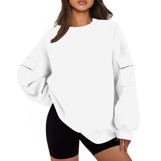 Yuyuzo Chandail en Molleton pour Femmes Col Rond Décontracté Pull Ample Automne Doublé Polaire Manches Longues