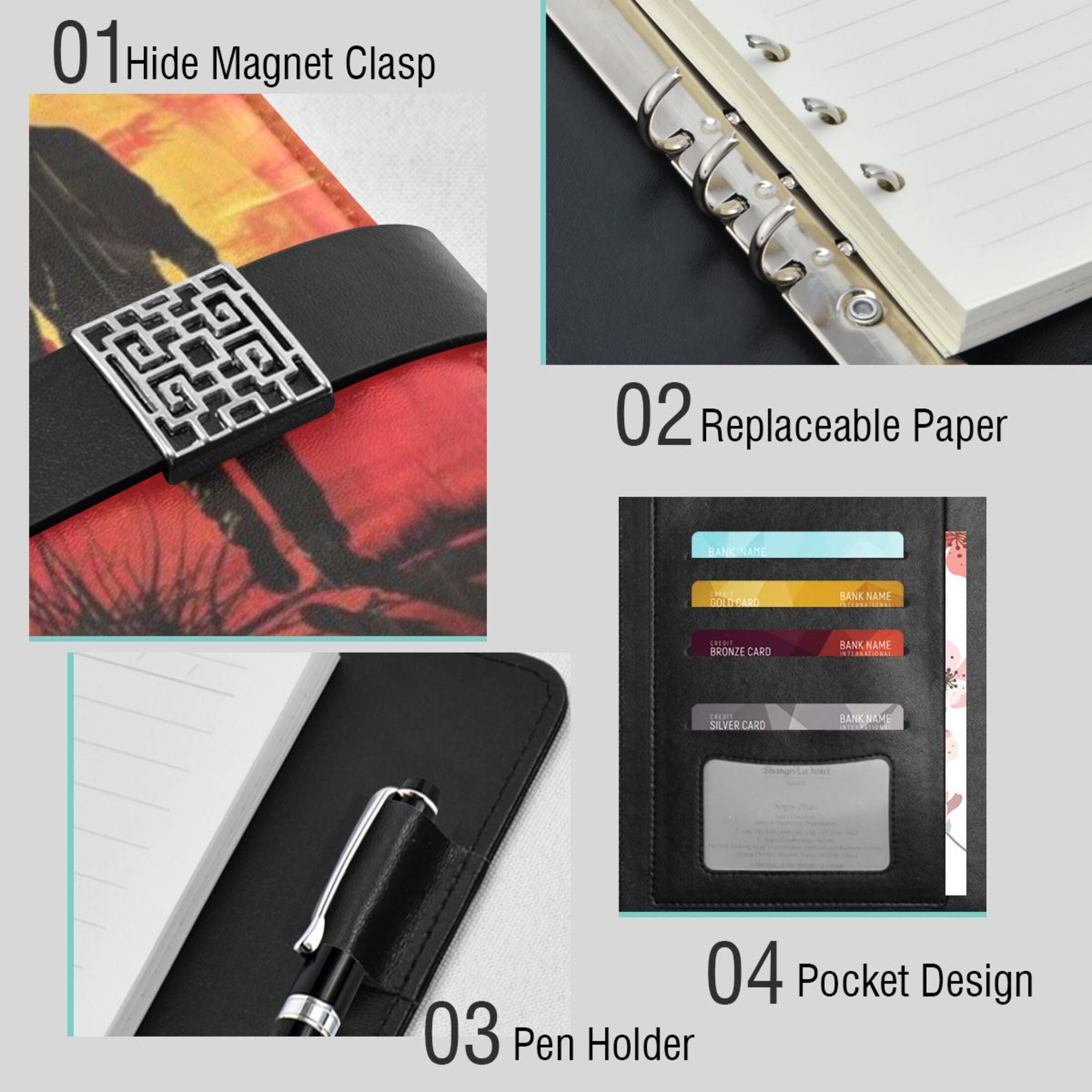 Leather Planner Leather Notebook Notebook Journal Binder Design Pen Pocket Design Convenient for Storage Red Western Cowboy