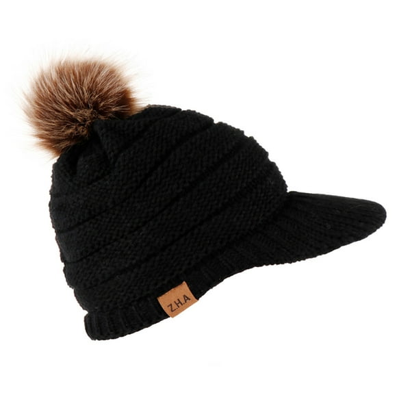 Adult Women Men Winter Crochet Hat Knit Hat Baseball Cap Hairball Warm Cap Baseball Caps hats for men Black