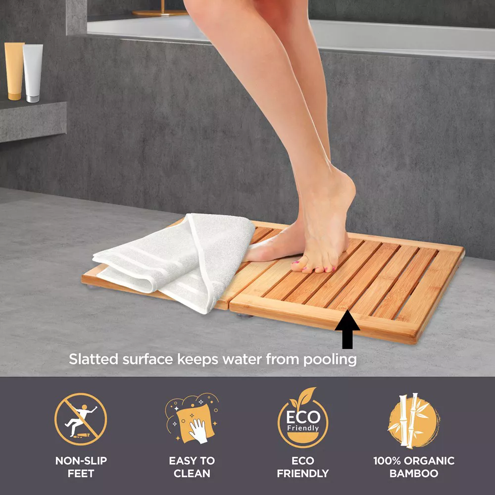Bamboo Floor and Shower Mat - Measures 1" x 23.75" x 17.75"