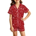 thumbnail image 3 of Lullu Girls 2-Piece Pajamas Bow Print Button Down Shirt Shorts Sleepwear Set, Sizes 1-14, 3 of 3
